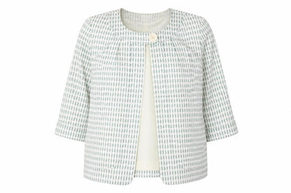 Elvi Women's Green Ivory Patterned Cropped Jacket Size 20