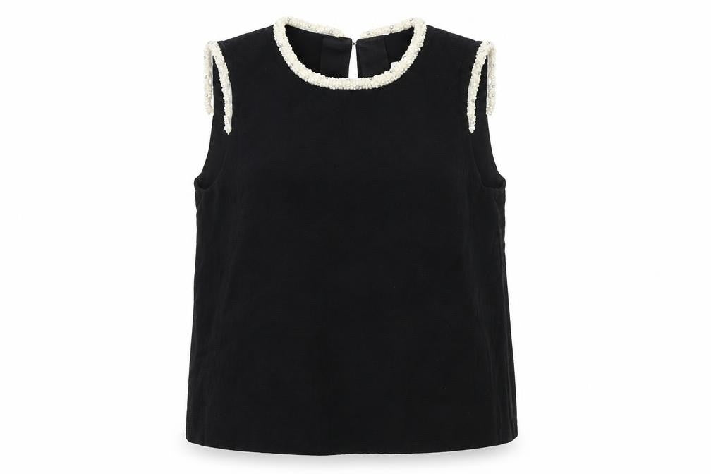 Sandro Women's Black Beaded Sleeveless Blouse Size S