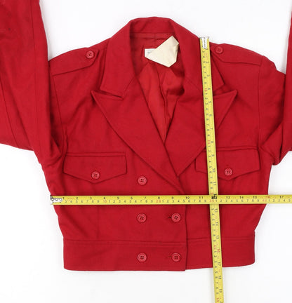 Warehouse Women Red Wool Cropped Military Jacket Size 10