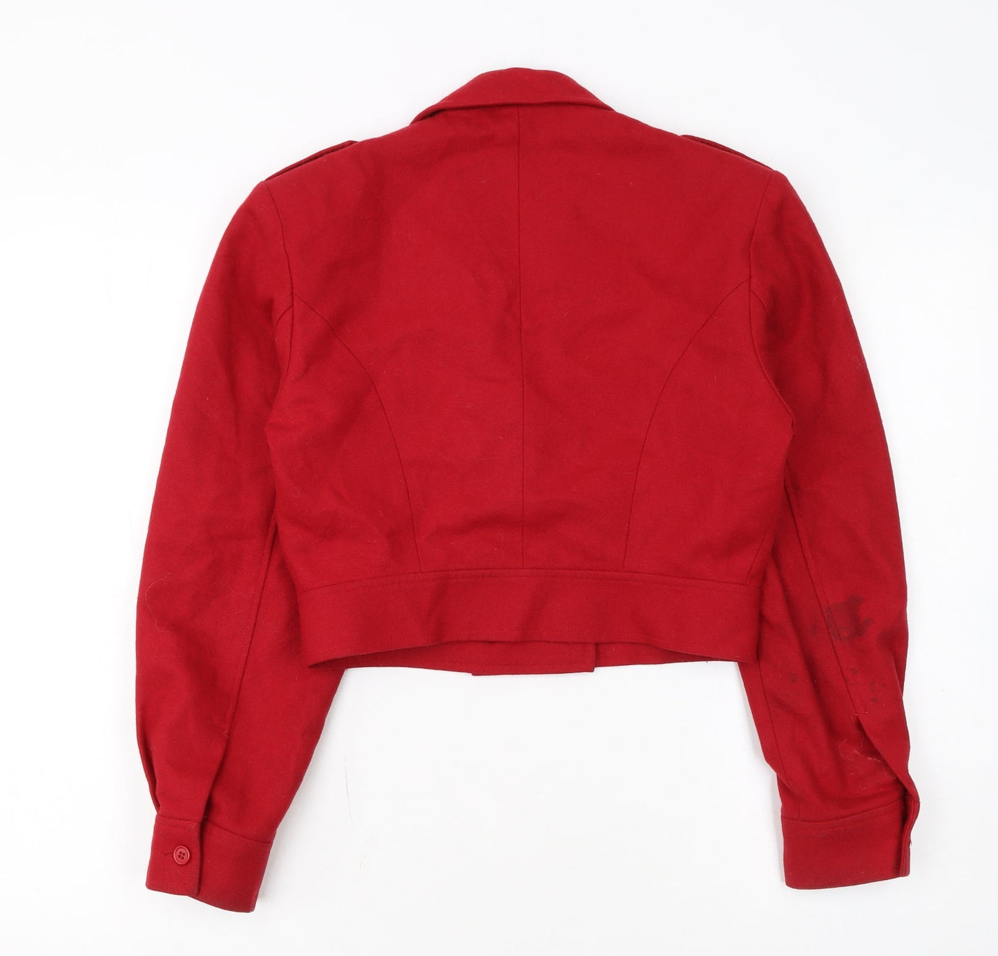 Warehouse Women Red Wool Cropped Military Jacket Size 10