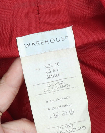 Warehouse Women Red Wool Cropped Military Jacket Size 10
