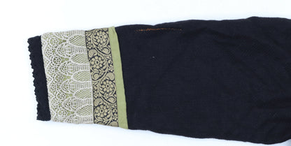 Coldwater Creek Women Black Floral Embroidered Cardigan Medium Linen Blend