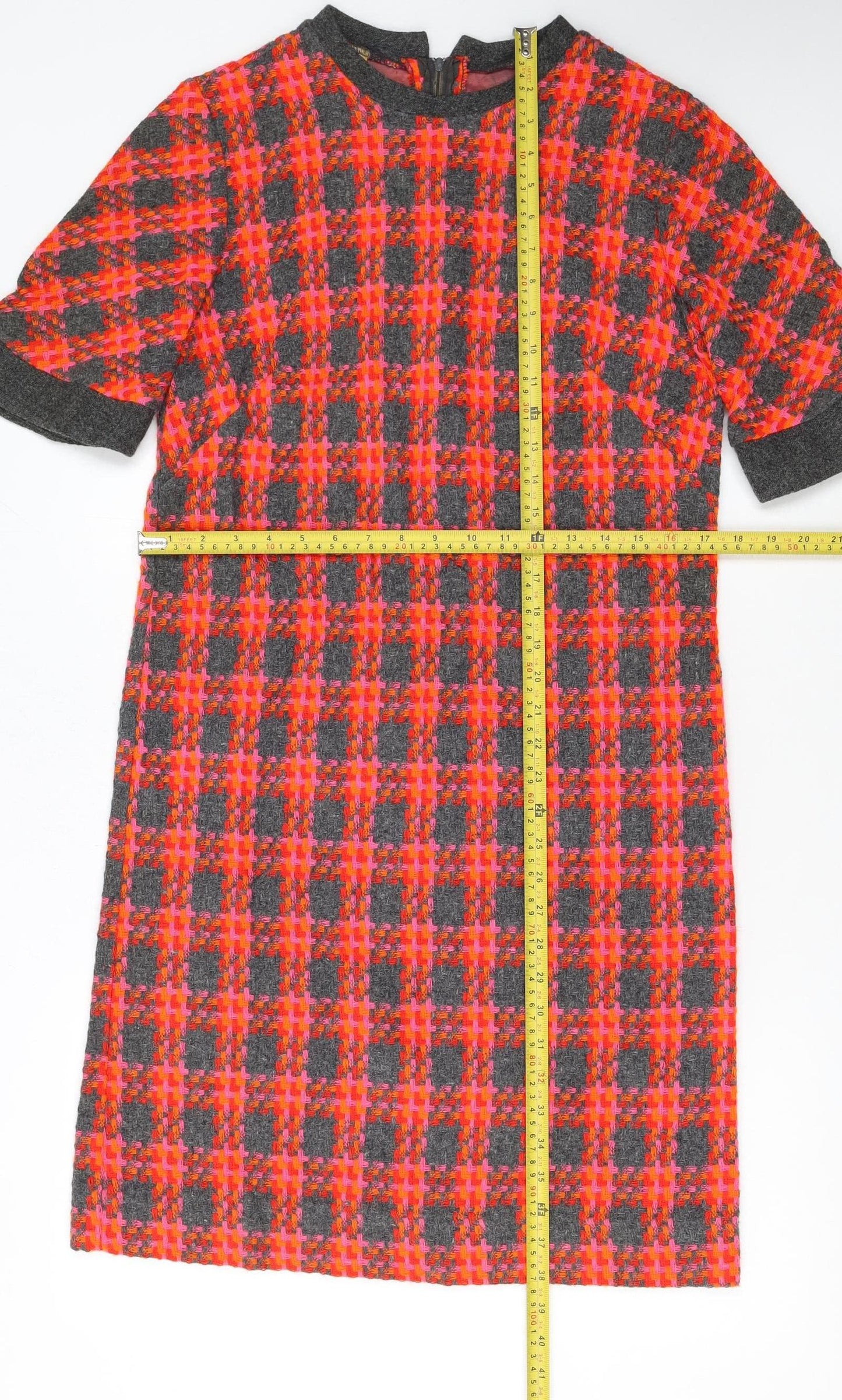 Beeline Fashions Womens Pink Grey Check Shift Dress Size 12 Vintage