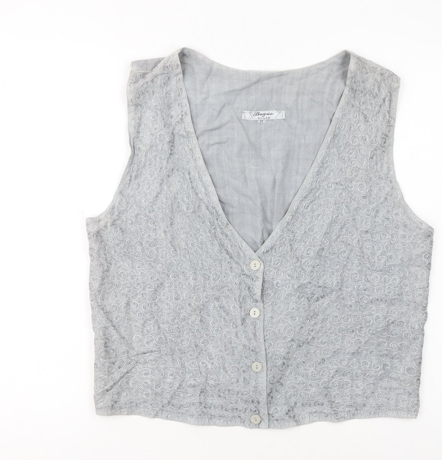 Bugao Women Grey Lace Waistcoat Vest M Sleeveless Buttoned