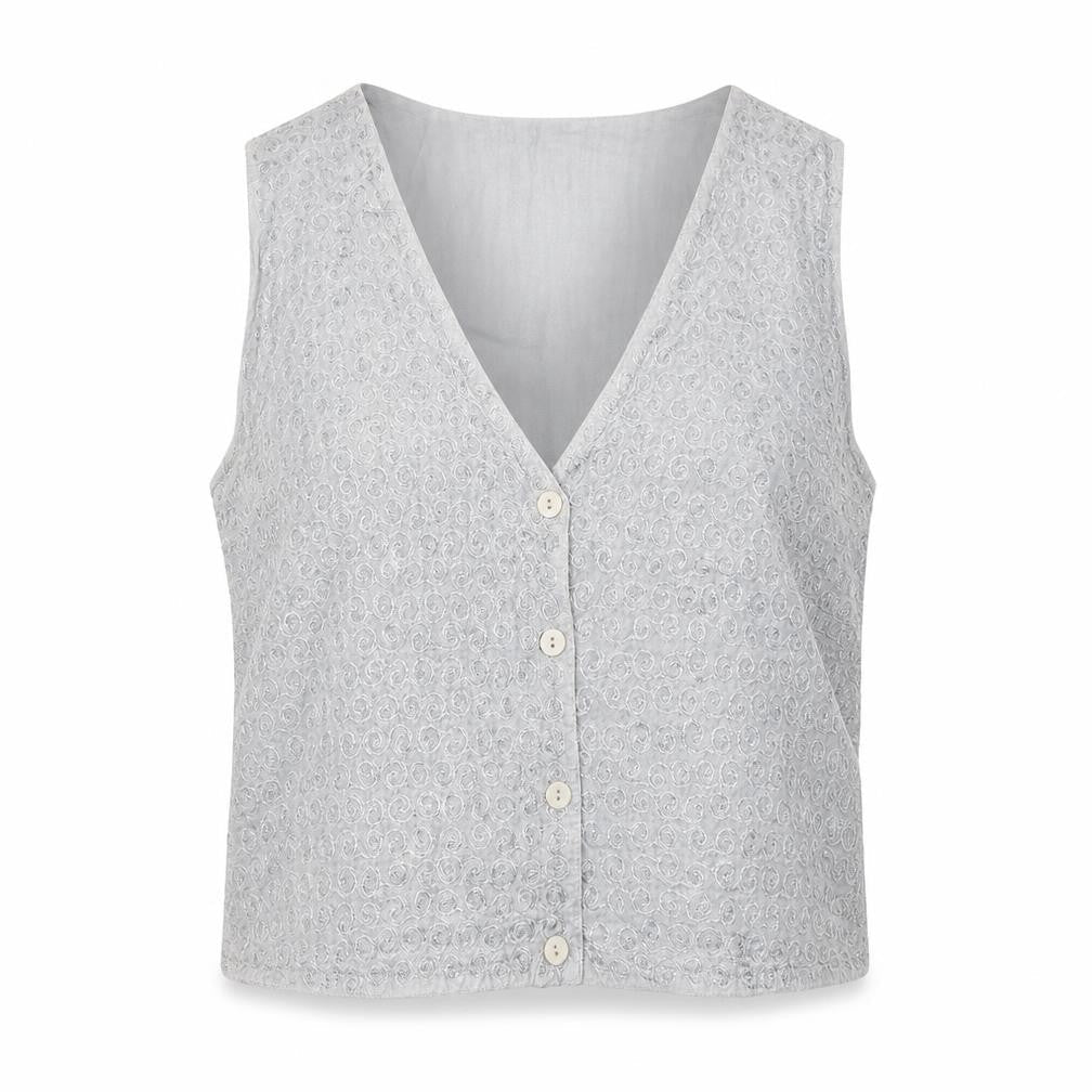 Bugao Women Grey Lace Waistcoat Vest M Sleeveless Buttoned