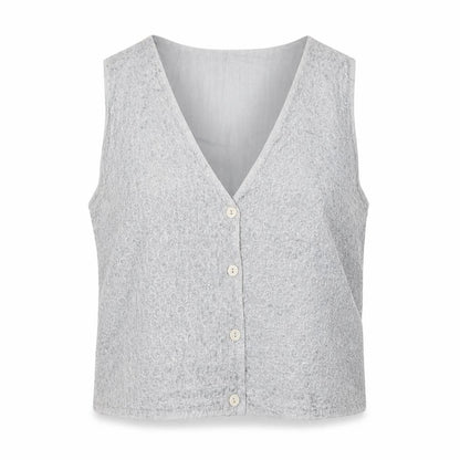 Bugao Women Grey Lace Waistcoat Vest M Sleeveless Buttoned