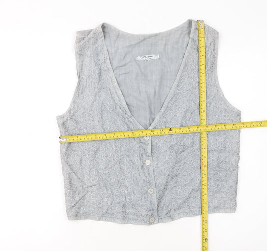 Bugao Women Grey Lace Waistcoat Vest M Sleeveless Buttoned