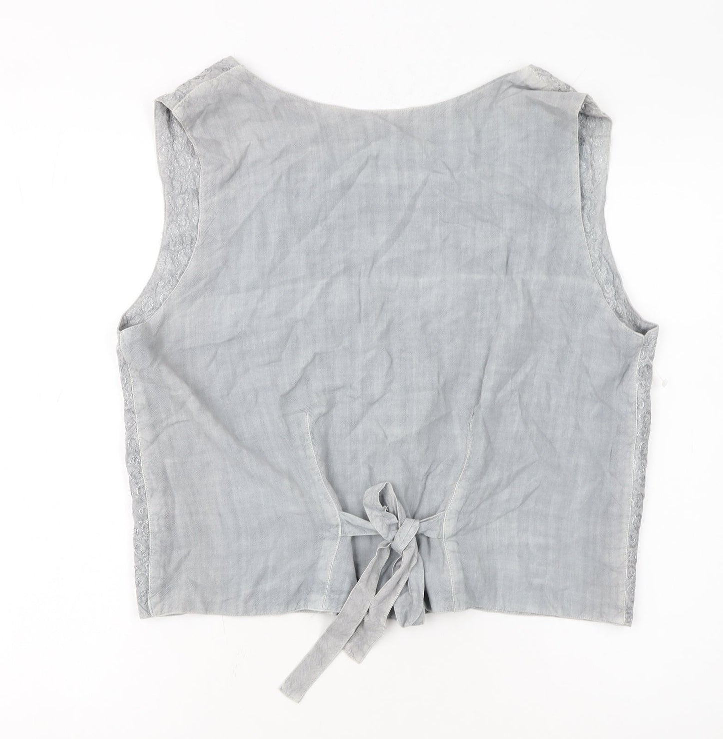 Bugao Women Grey Lace Waistcoat Vest M Sleeveless Buttoned