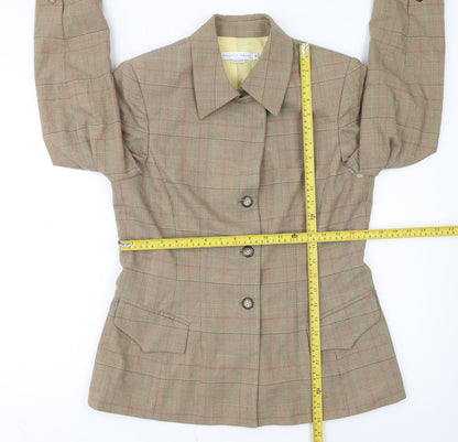 Garfield & Marks Women Brown Check Wool Blend Classic Blazer Size 10