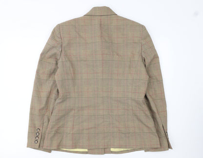 Garfield & Marks Women Brown Check Wool Blend Classic Blazer Size 10