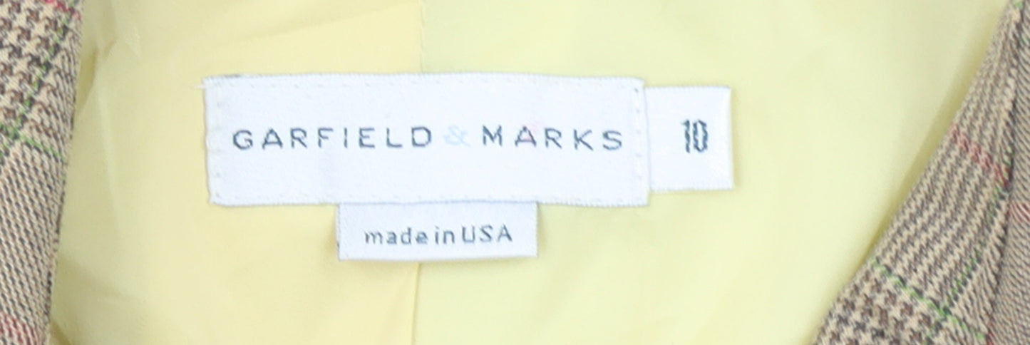 Garfield & Marks Women Brown Check Wool Blend Classic Blazer Size 10
