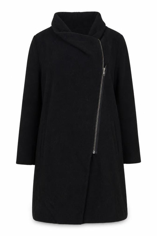 H&M Divided Women's Black Wool Blend Long Zip Coat Size 14
