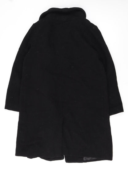 H&M Divided Women's Black Wool Blend Long Zip Coat Size 14