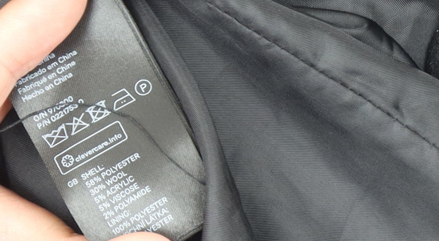 H&M Divided Women's Black Wool Blend Long Zip Coat Size 14