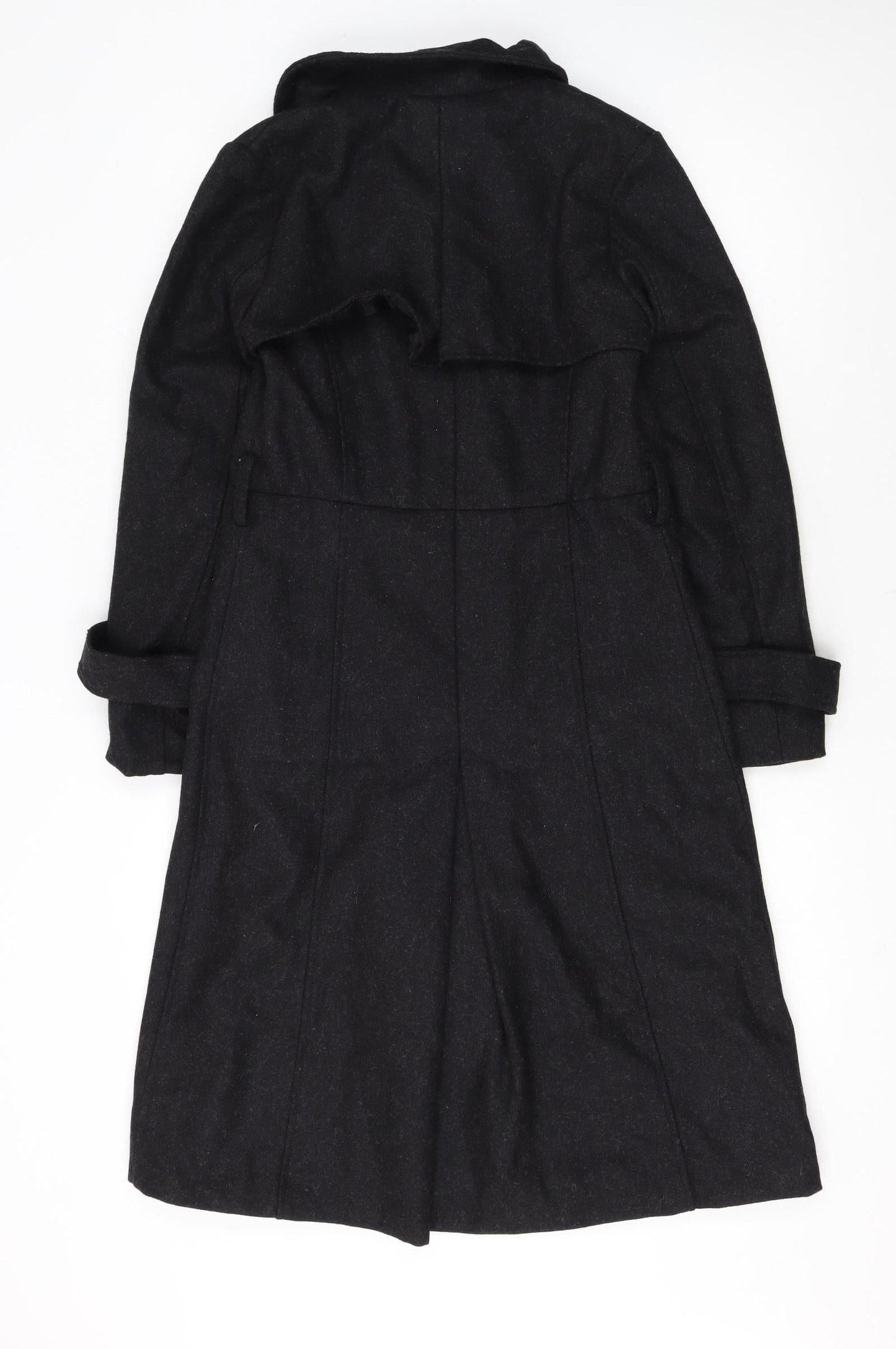 HAODUOYI Women's Black Wool Blend Long Trench Coat Size 8