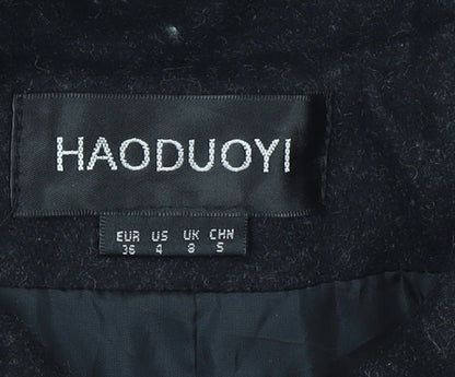 HAODUOYI Women's Black Wool Blend Long Trench Coat Size 8