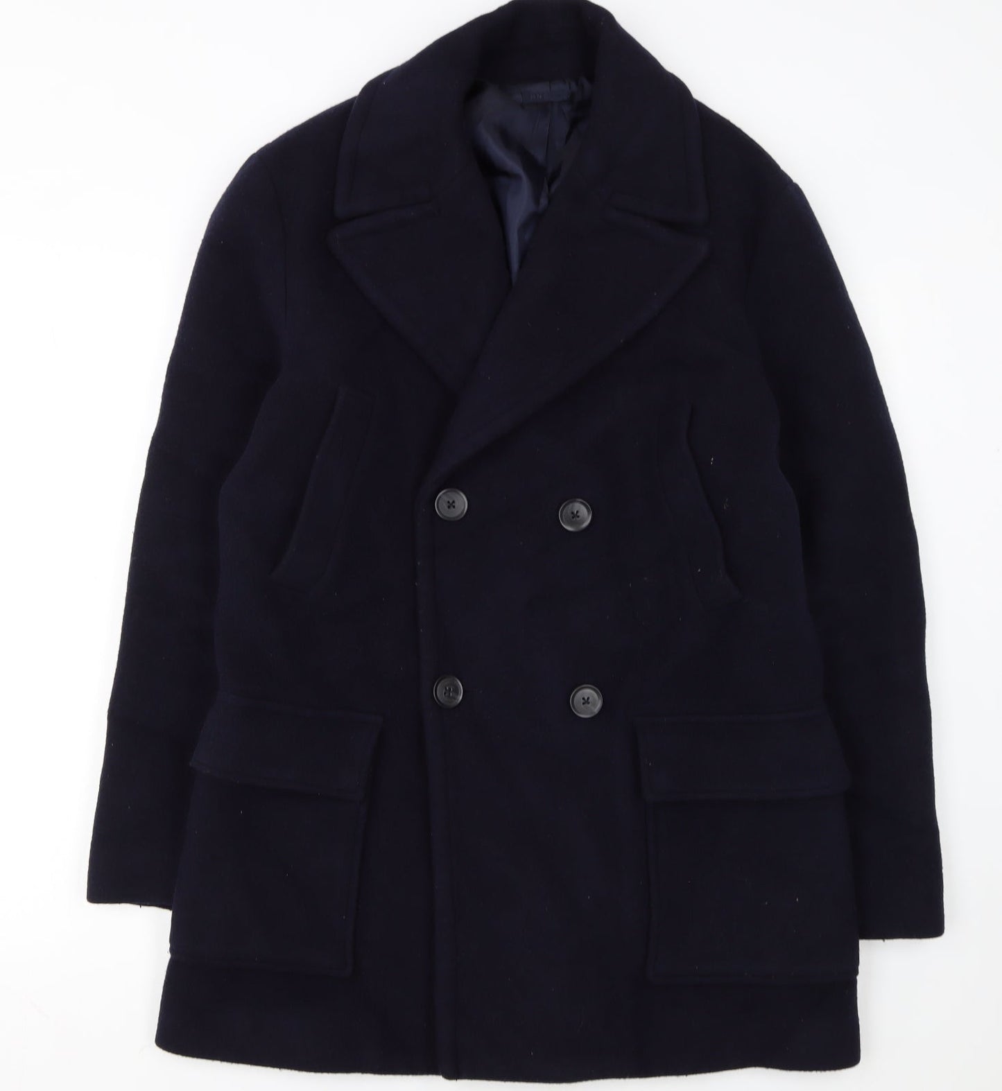 Mango Man Navy Wool Blend Pea Coat Size M Men's Classic Winter Jacket