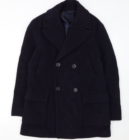 Mango Man Navy Wool Blend Pea Coat Size M Men's Classic Winter Jacket