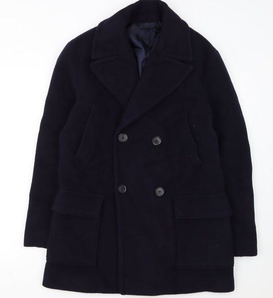 Mango Man Navy Wool Blend Pea Coat Size M Men's Classic Winter Jacket