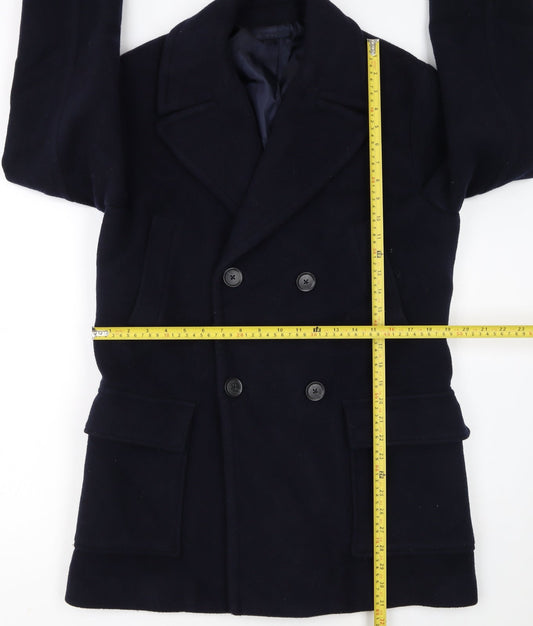 Mango Man Navy Wool Blend Pea Coat Size M Men's Classic Winter Jacket
