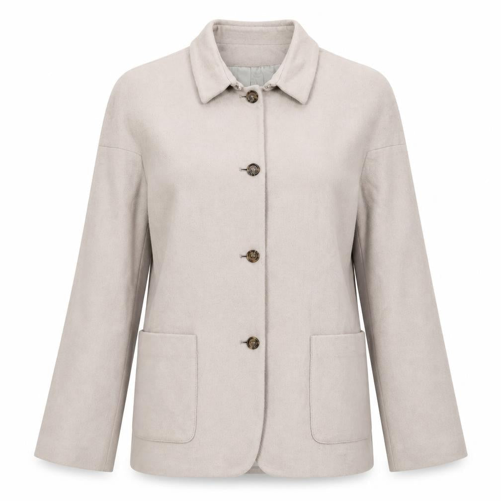 Harvé Benard Womens Beige Wool Blend Mid-Length Jacket Size 12