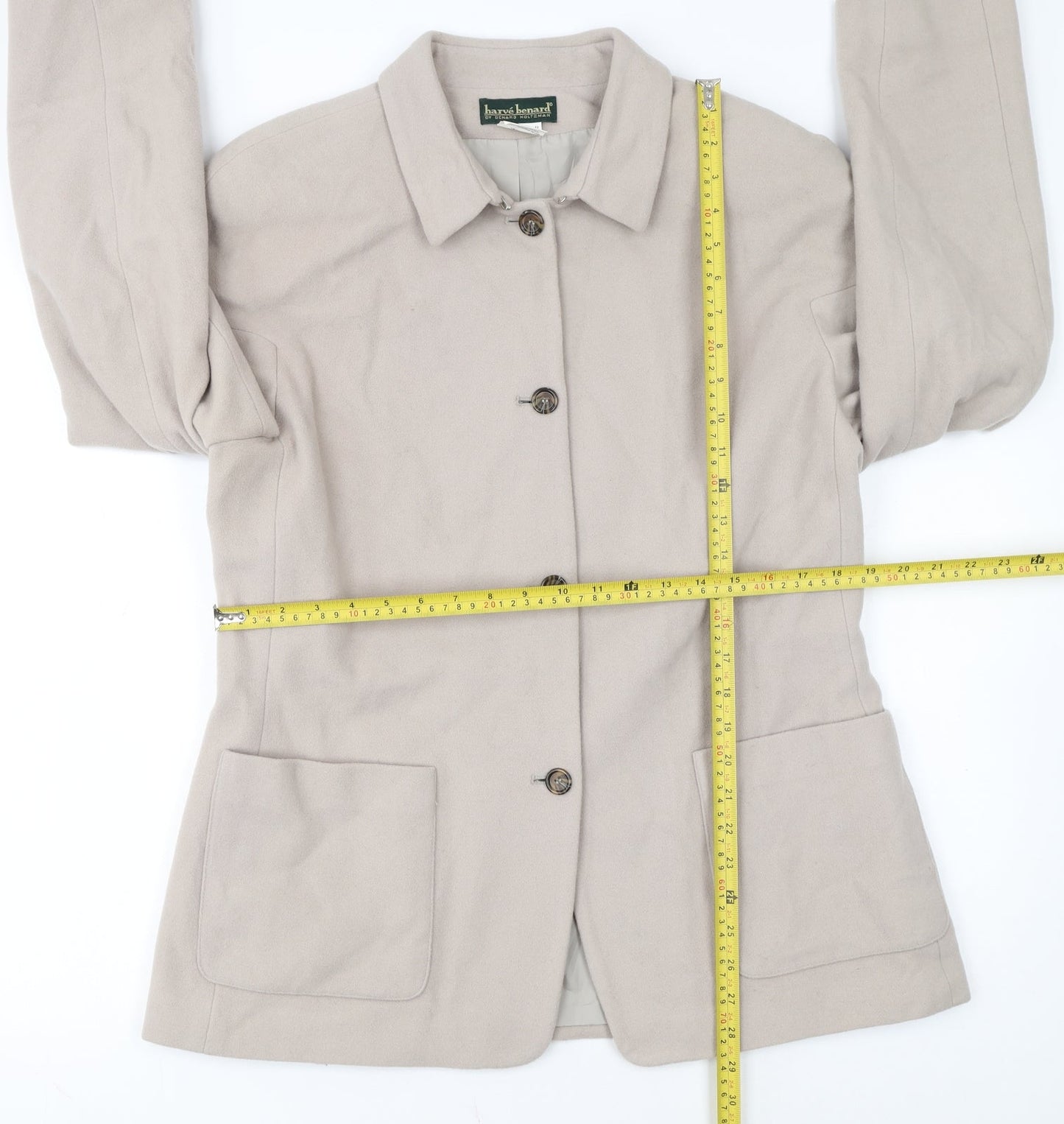 Harvé Benard Womens Beige Wool Blend Mid-Length Jacket Size 12