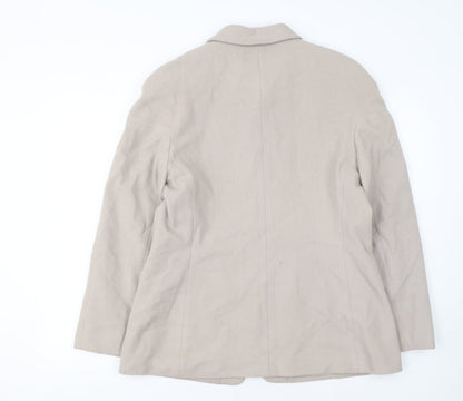 Harvé Benard Womens Beige Wool Blend Mid-Length Jacket Size 12