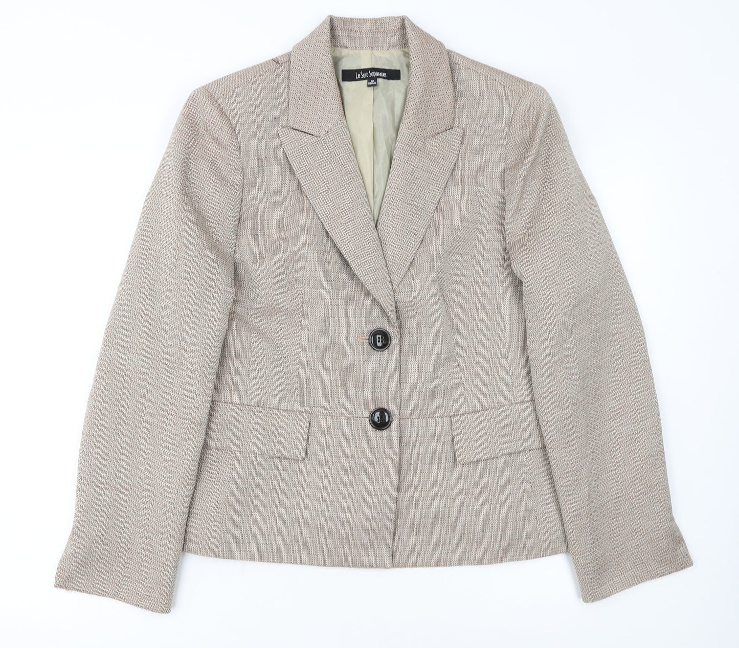 Le Suit Separates Beige Woven Blazer Women Size 12 Classic Two-Button
