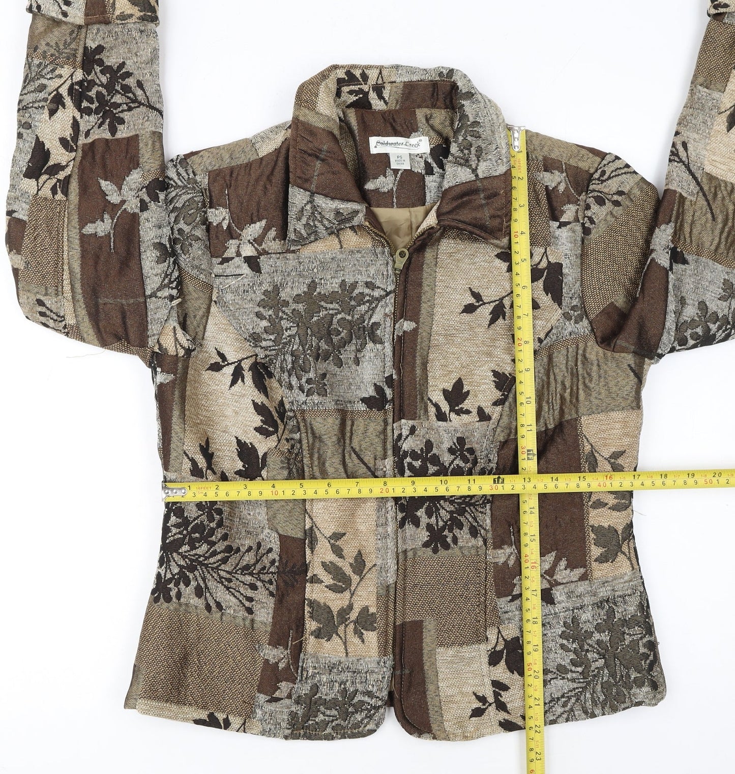 Coldwater Creek Women's Petite Brown Floral Tweed Jacket Size 8