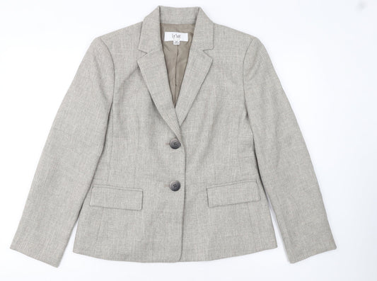 Le Suit Womens Beige Petite Blazer Jacket Size 10P Two-Button Workwear