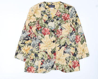 Requirements Women Beige Multicoloured Floral Blazer Size 12 Single-Breasted