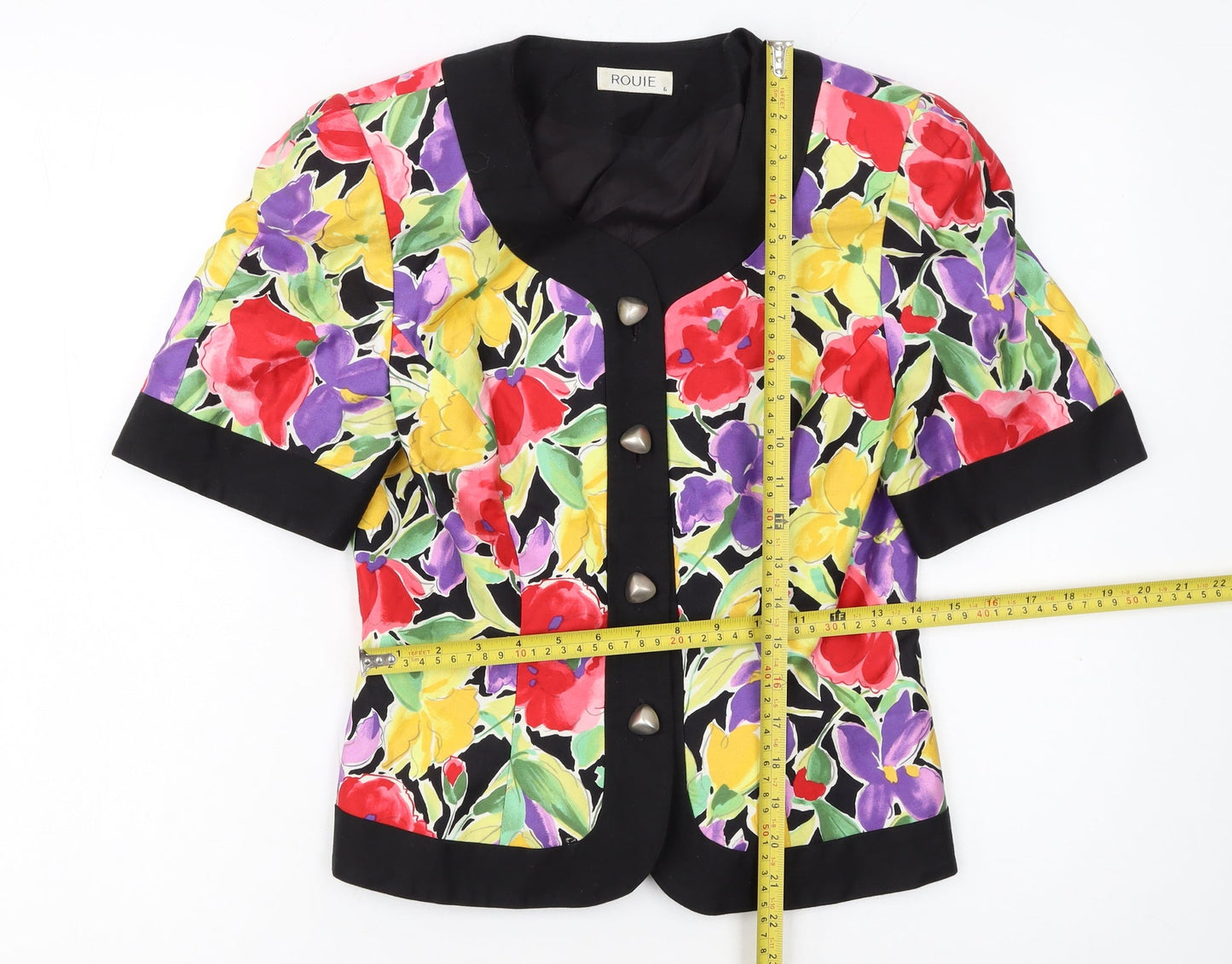 ROUIE Women's Multicoloured Floral Cropped Short Sleeve Blouse Size S
