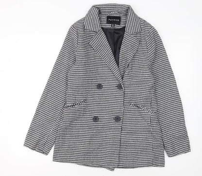 Parisian Women Black & White Houndstooth Double-Breasted Blazer Size 12