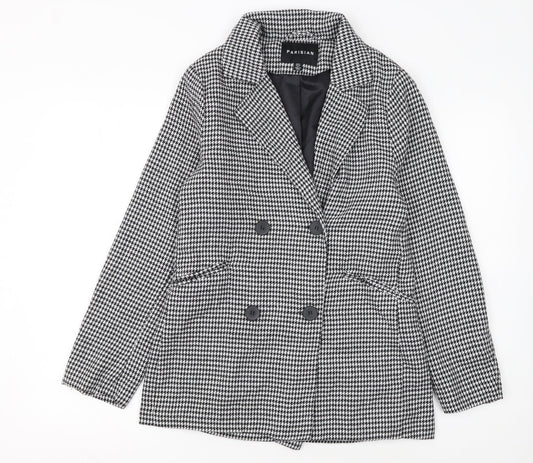 Parisian Women Black & White Houndstooth Double-Breasted Blazer Size 12