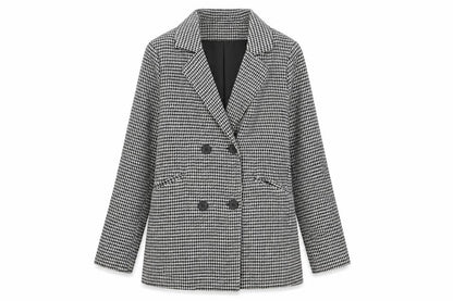 Parisian Women Black & White Houndstooth Double-Breasted Blazer Size 12