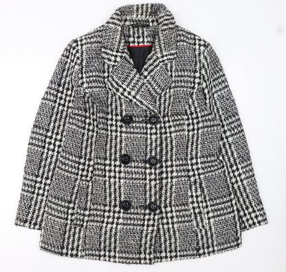 Classic Women's Black & White Checked Double-Breasted Wool Blend Blazer Size 16