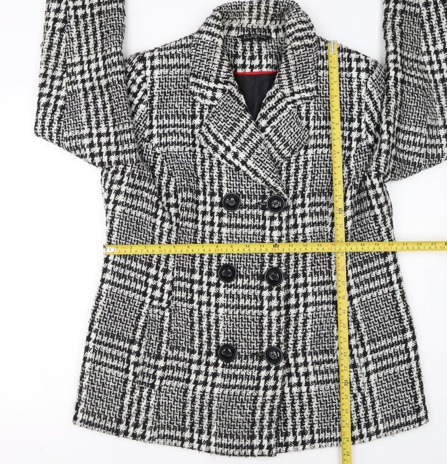 Classic Women's Black & White Checked Double-Breasted Wool Blend Blazer Size 16