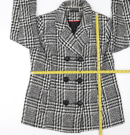 Classic Women's Black & White Checked Double-Breasted Wool Blend Blazer Size 16