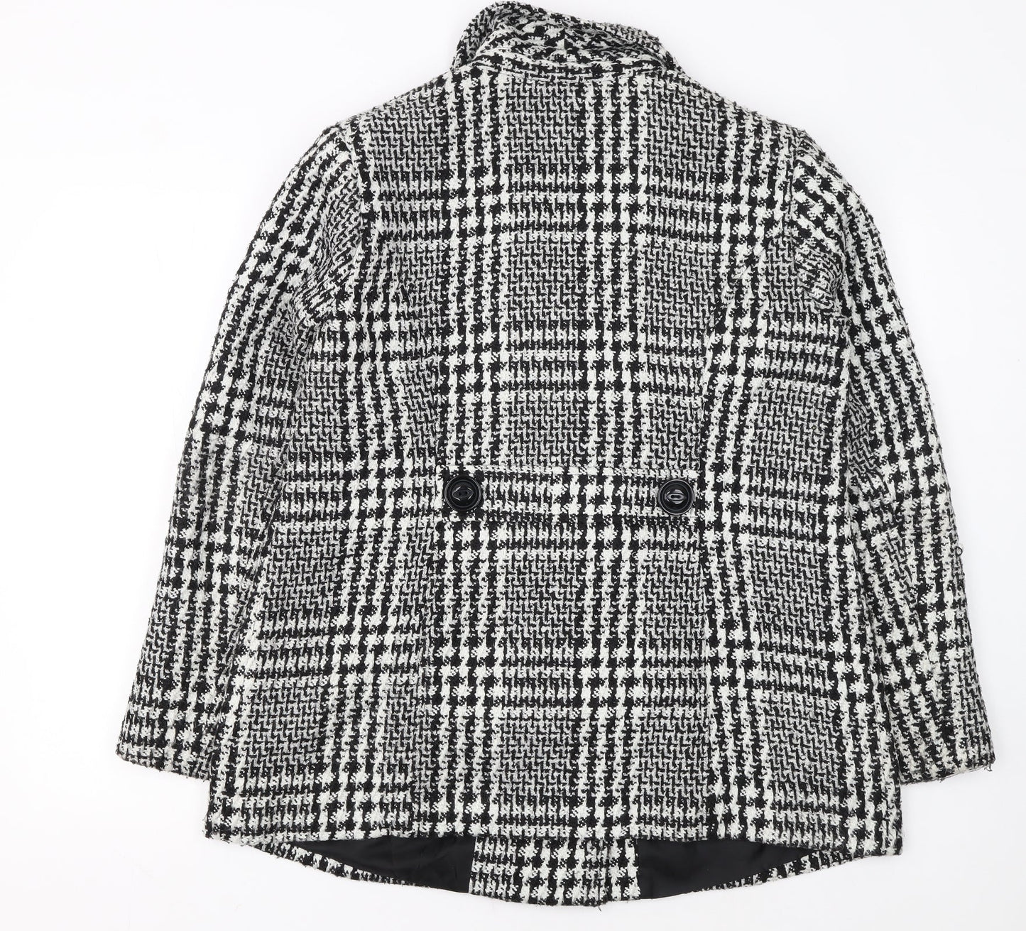 Classic Women's Black & White Checked Double-Breasted Wool Blend Blazer Size 16