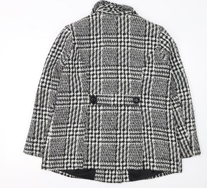 Classic Women's Black & White Checked Double-Breasted Wool Blend Blazer Size 16