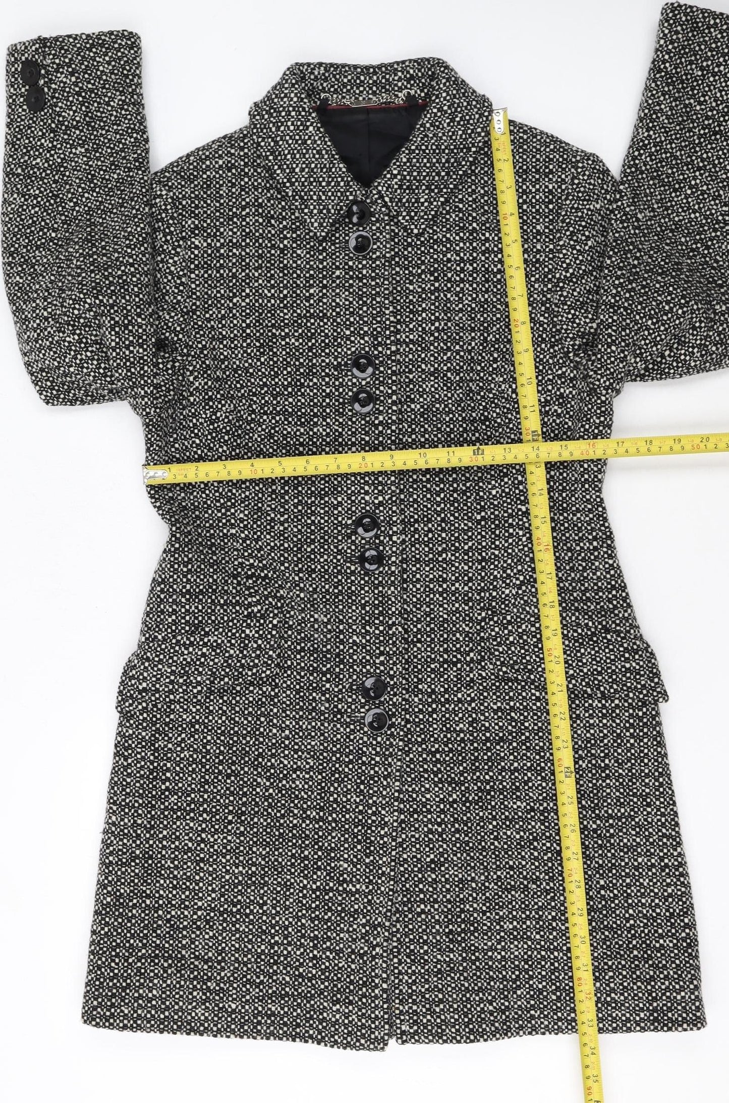 Next Petite Women's Black Wool Blend Mid-Length Coat Size 10
