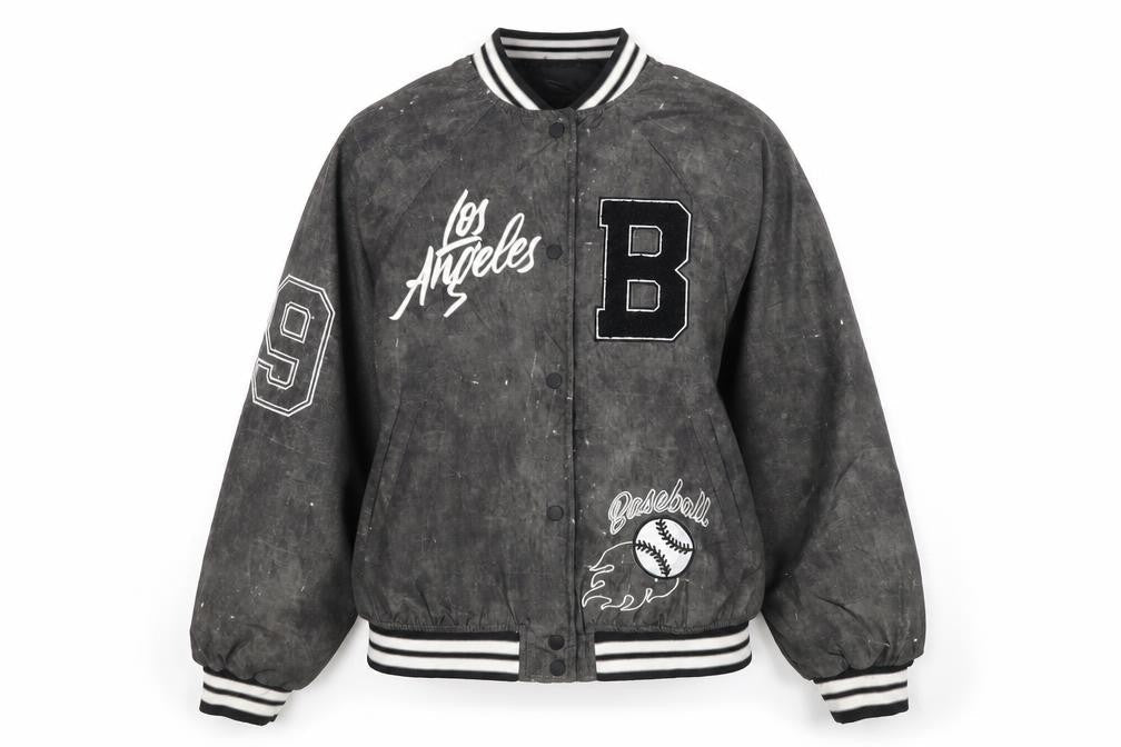 H&M Divided Women's Black Varsity Baseball Jacket Size 8 Polyester