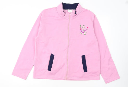 Anne Lançay Women's Pink Full Zip Embroidered Fleece Jacket UK 18/20