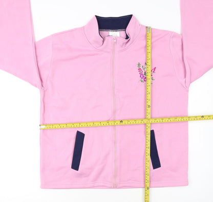 Anne Lançay Women's Pink Full Zip Embroidered Fleece Jacket UK 18/20