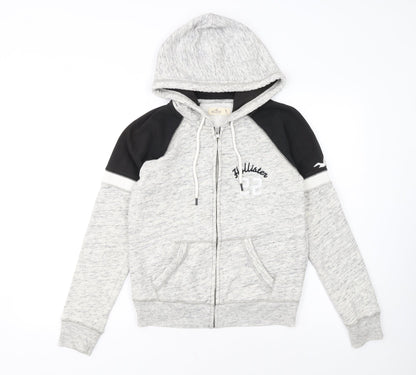 Hollister Women’s Grey & Black Full Zip Hoodie M Cotton Blend