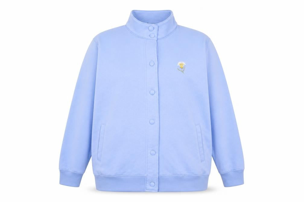 Damart Women Blue Button Sweatshirt L 18/20 Embroidered Floral