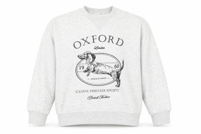 H&M Women Grey Oxford Dog Print Pullover Sweatshirt M