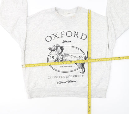 H&M Women Grey Oxford Dog Print Pullover Sweatshirt M