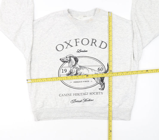 H&M Women Grey Oxford Dog Print Pullover Sweatshirt M