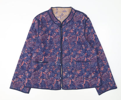 Patra Womens Blue Floral Quilted Cotton Jacket 2XL